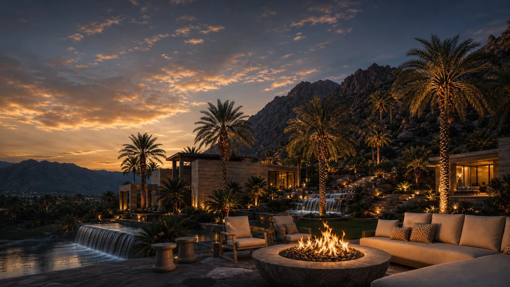 Canyon Club desert estate at dusk