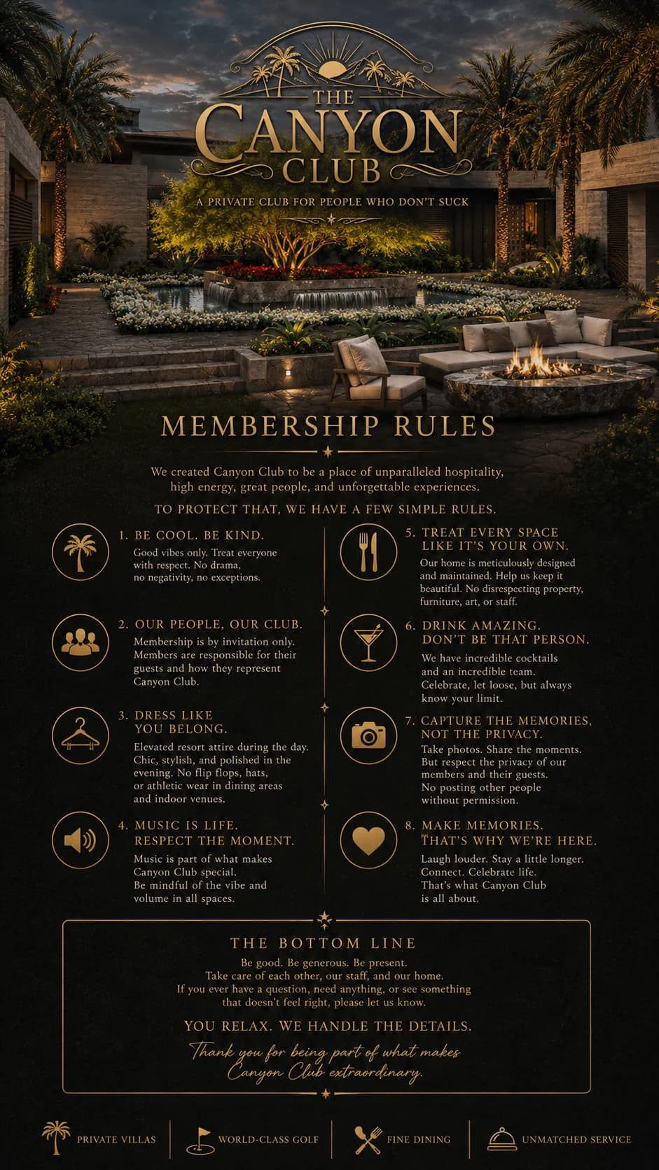 Canyon Club house rules poster